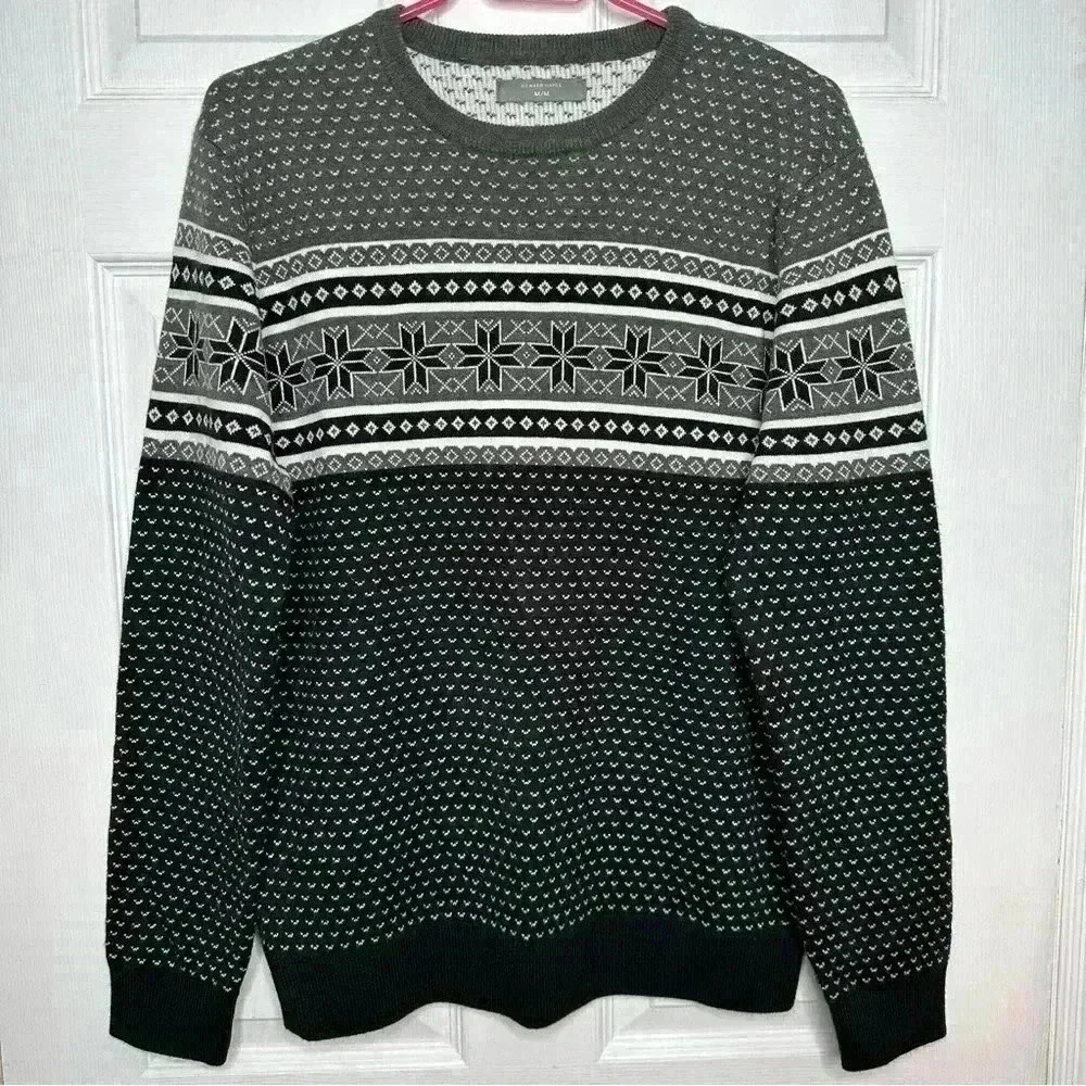Denver Hayes Sweater Crew Neck Grey/White/Black Size Medium